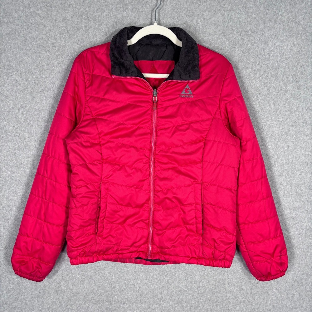 Gerry Packable Puffer Jacket Large Pink Quilted Full Zip Fleece Collar Warm Thin